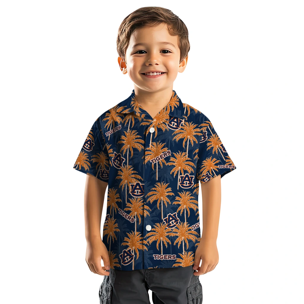 Auburn Tigers Hawaiian Shirt - Palm Tree Motif auburn tigers palm grove navy blue hawaiian shirts top rated