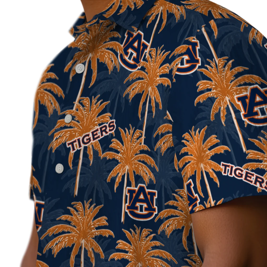 Auburn Tigers Hawaiian Shirt - Palm Tree Motif auburn tigers palm grove navy blue hawaiian shirts trendy