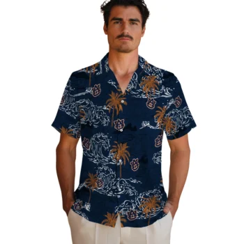 auburn tigers wave palm navy blue hawaiian shirts fashion forward