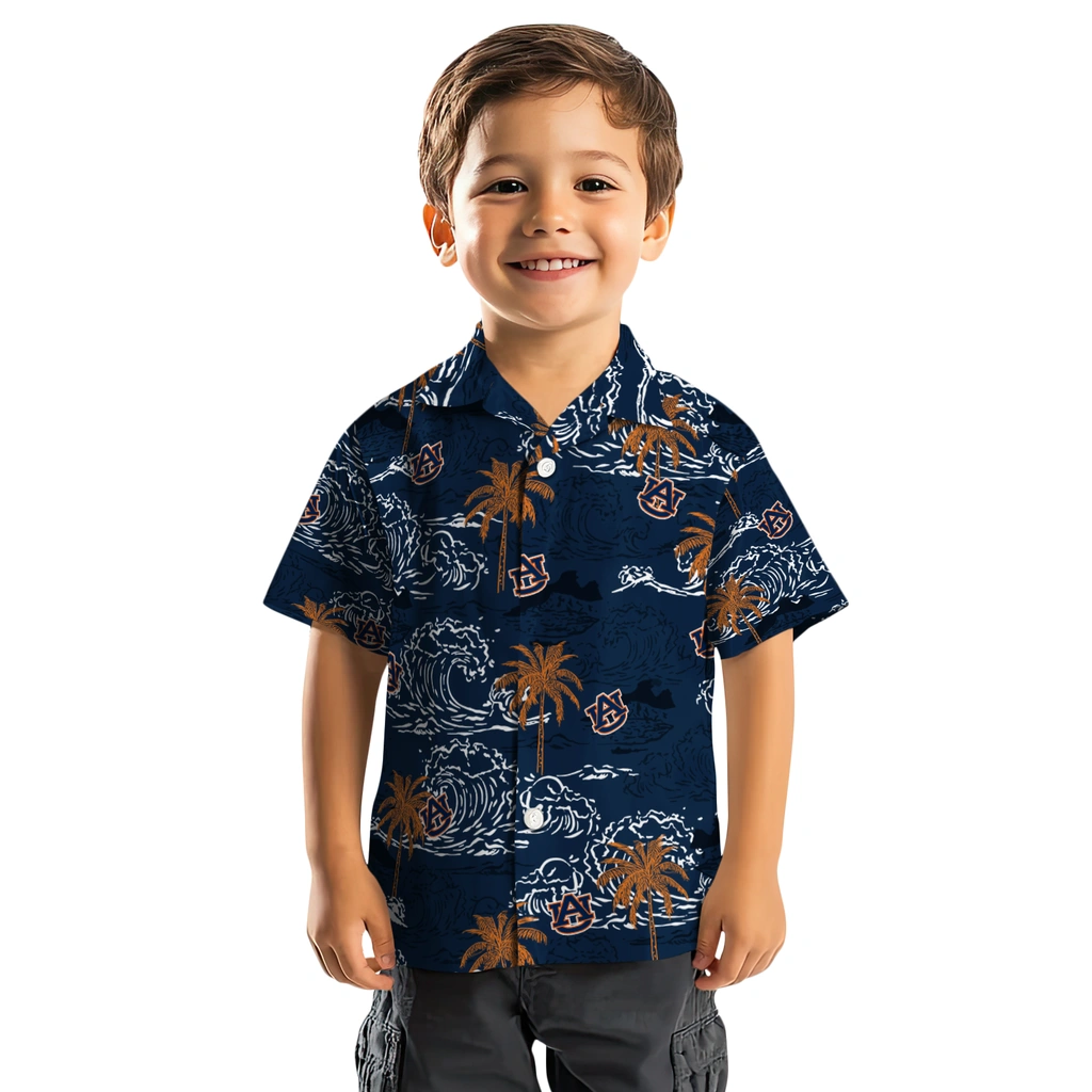 Auburn Tigers Hawaiian Shirt - Wave Palm auburn tigers wave palm navy blue hawaiian shirts top rated