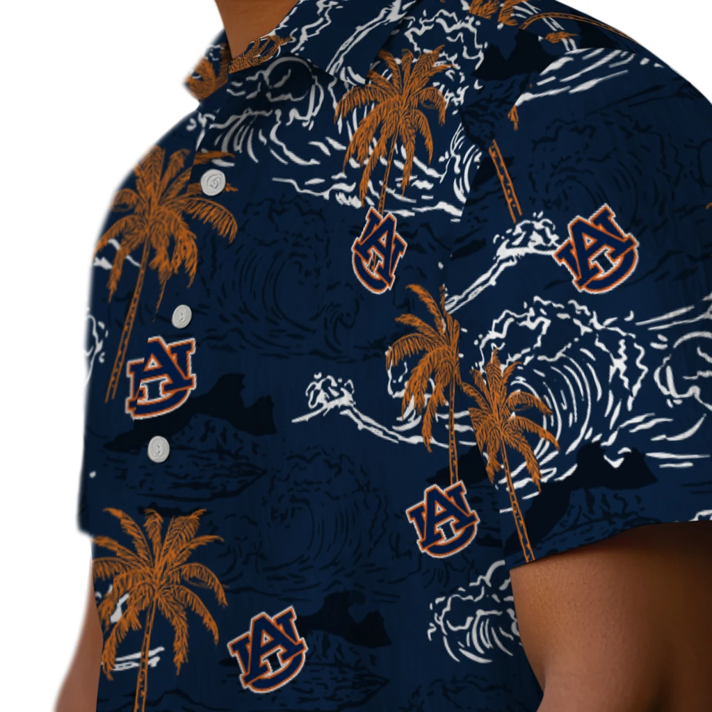 Auburn Tigers Hawaiian Shirt - Wave Palm auburn tigers wave palm navy blue hawaiian shirts trendy