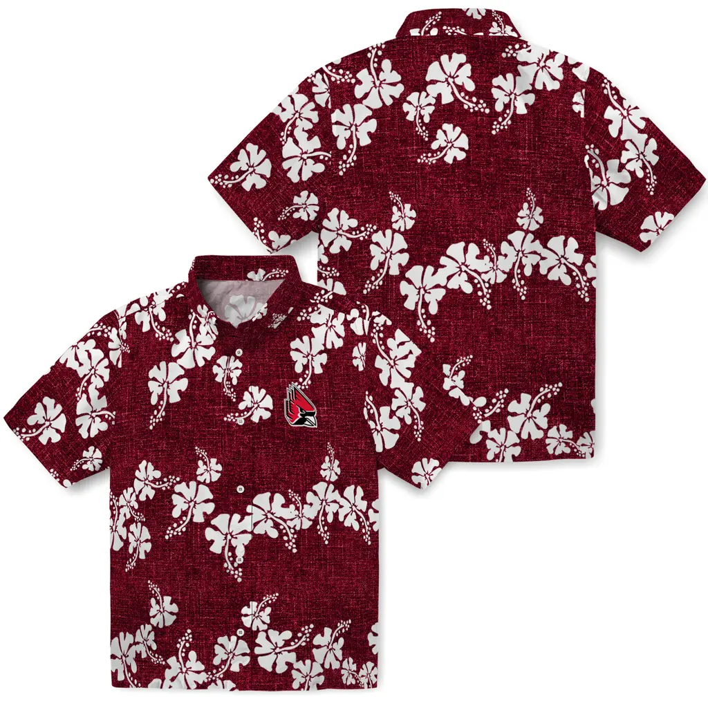 Ball State Cardinals Hawaiian Shirt - 50th State Flower ball state cardinals hibiscus petals red hawaiian shirts high quality