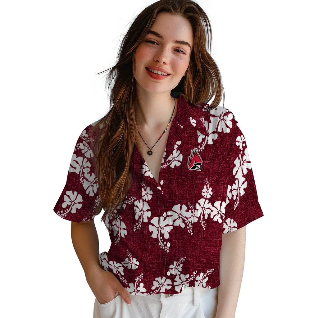 Ball State Cardinals Hawaiian Shirt - 50th State Flower ball state cardinals hibiscus petals red hawaiian shirts latest model