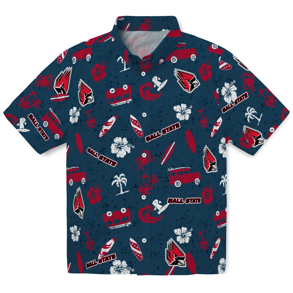 Ball State Cardinals Hawaiian Shirt - Beach Vibe ball state cardinals beach vibe navy hawaiian shirts best selling