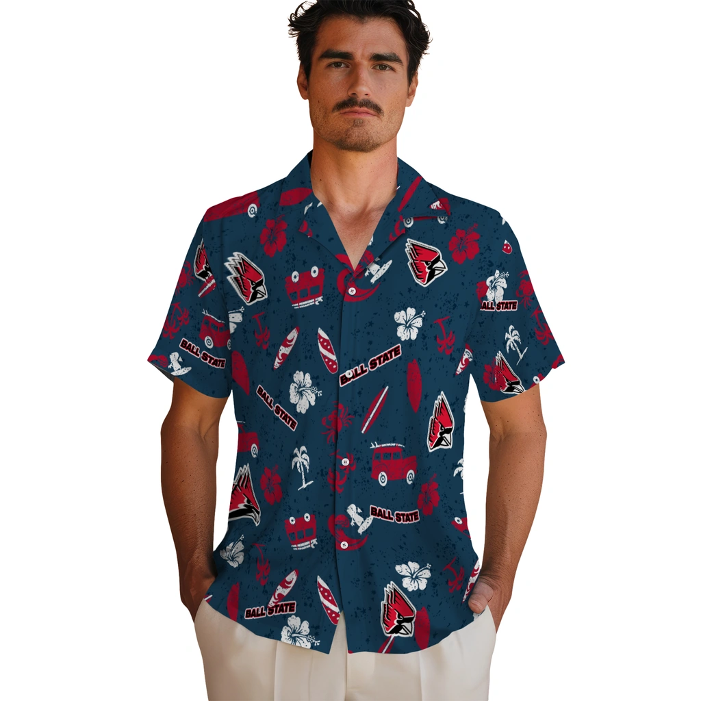 Ball State Cardinals Hawaiian Shirt - Beach Vibe ball state cardinals beach vibe navy hawaiian shirts fashion forward