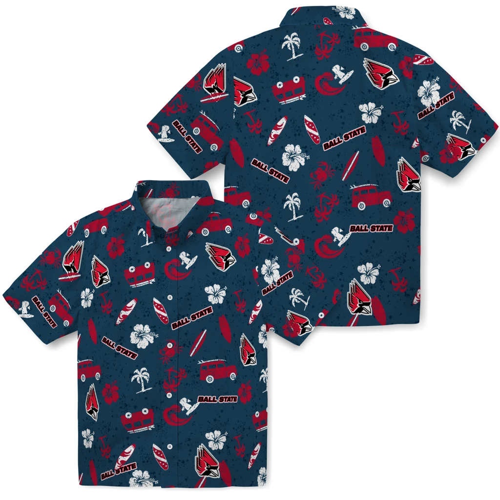 Ball State Cardinals Hawaiian Shirt - Beach Vibe ball state cardinals beach vibe navy hawaiian shirts high quality