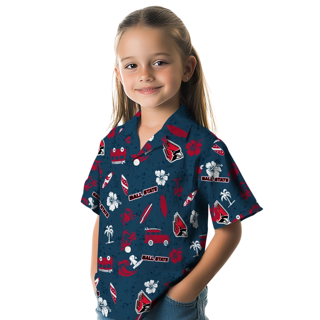 Ball State Cardinals Hawaiian Shirt - Beach Vibe ball state cardinals beach vibe navy hawaiian shirts premium grade