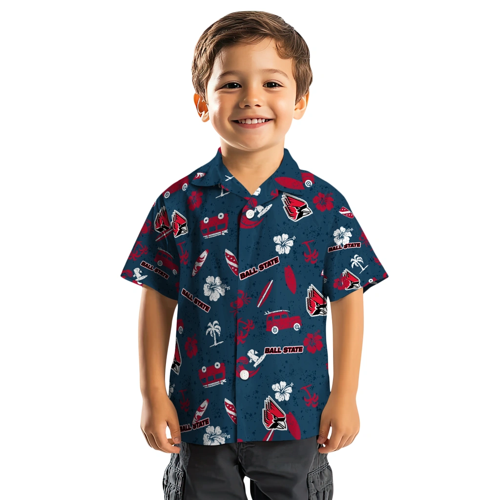 Ball State Cardinals Hawaiian Shirt - Beach Vibe ball state cardinals beach vibe navy hawaiian shirts top rated