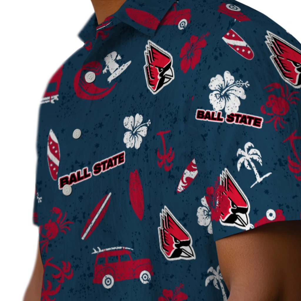 Ball State Cardinals Hawaiian Shirt - Beach Vibe ball state cardinals beach vibe navy hawaiian shirts trendy