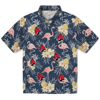 ball state cardinals flamingo hibiscus navy hawaiian shirts best selling