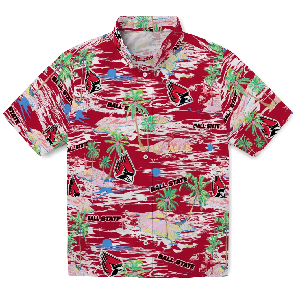 Ball State Cardinals Hawaiian Shirt - Hawaii Island ball state cardinals flamingo retreat red hawaiian shirts best selling