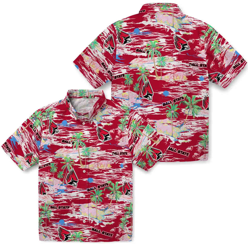 Ball State Cardinals Hawaiian Shirt - Hawaii Island ball state cardinals flamingo retreat red hawaiian shirts high quality