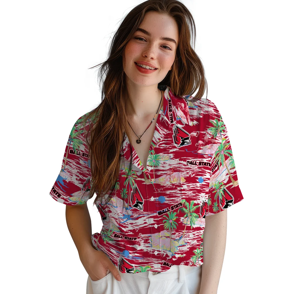 Ball State Cardinals Hawaiian Shirt - Hawaii Island ball state cardinals flamingo retreat red hawaiian shirts latest model