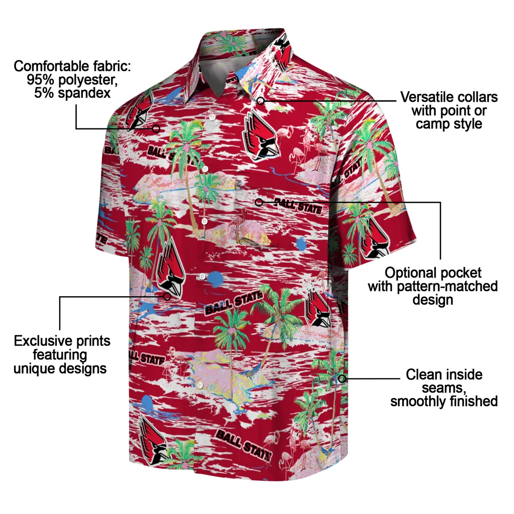 Ball State Cardinals Hawaiian Shirt - Hawaii Island ball state cardinals flamingo retreat red hawaiian shirts new arrival
