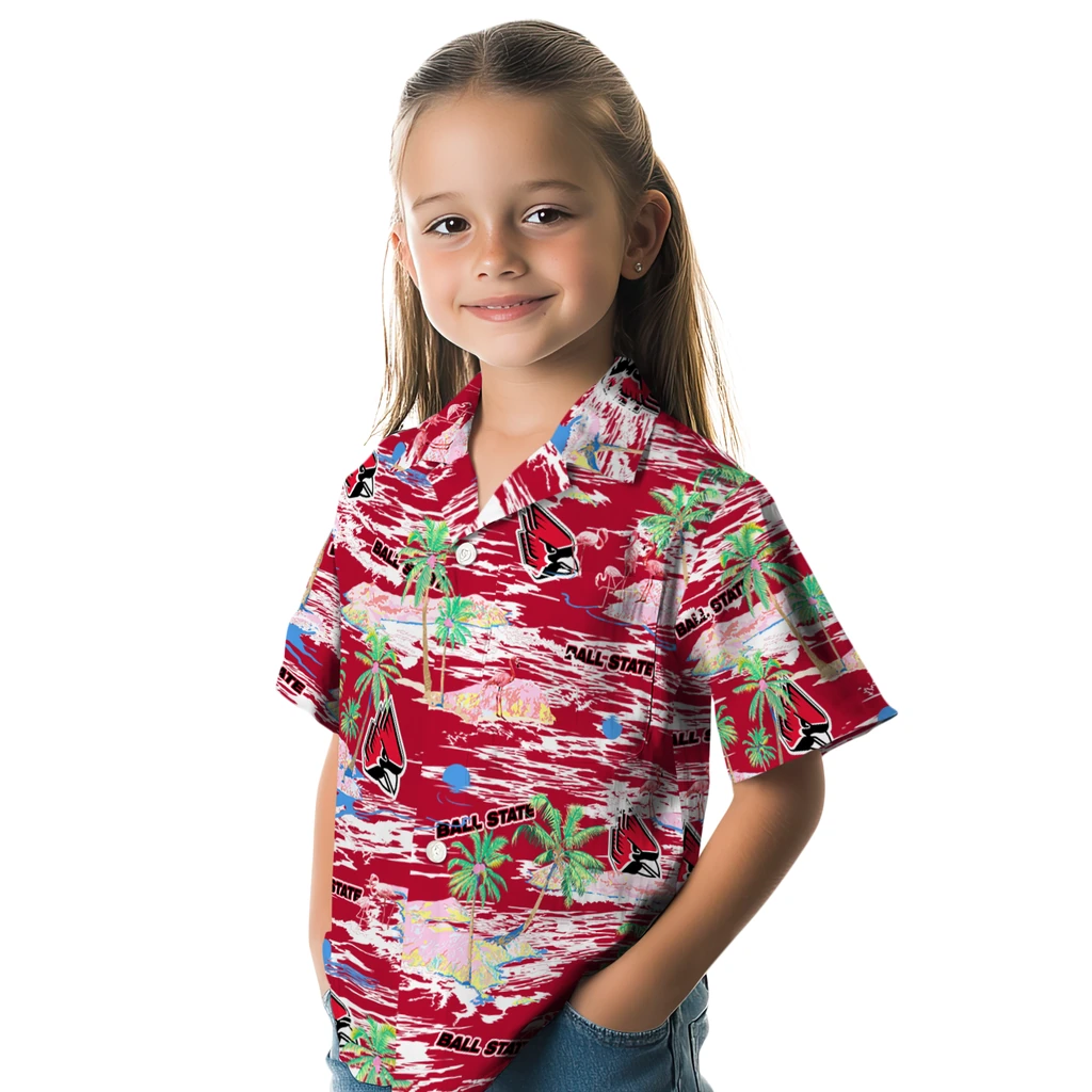 Ball State Cardinals Hawaiian Shirt - Hawaii Island ball state cardinals flamingo retreat red hawaiian shirts premium grade