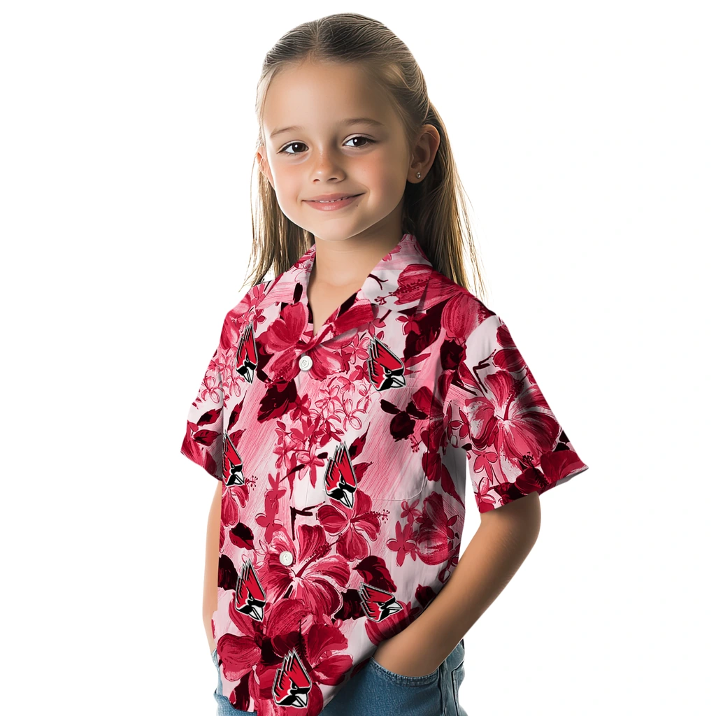 Ball State Cardinals Hawaiian Shirt - Hibiscus Arrangement ball state cardinals hibiscus arrangement red hawaiian shirts premium grade