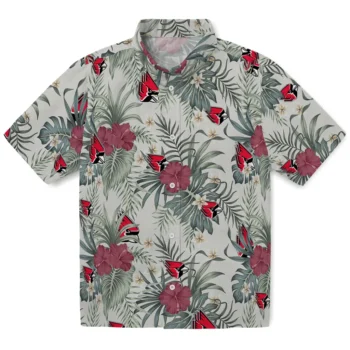 ball state cardinals hibiscus designs beige hawaiian shirts best selling