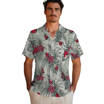 ball state cardinals hibiscus designs beige hawaiian shirts fashion forward