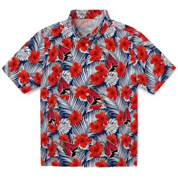 ball state cardinals hibiscus fiesta red royal blue hawaiian shirts best selling