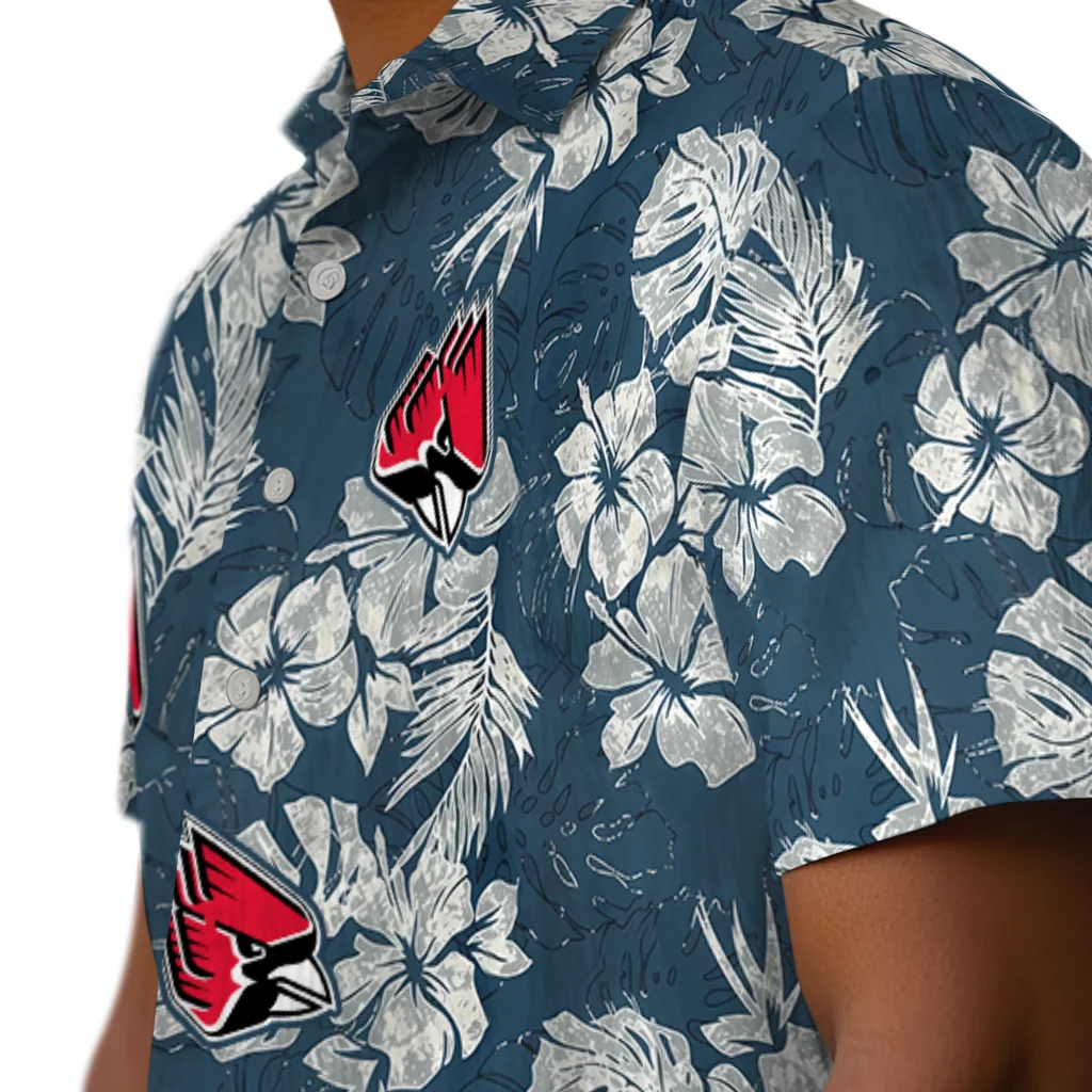 Ball State Cardinals Hawaiian Shirt - Hibiscus Flowers ball state cardinals hibiscus flowers navy blue hawaiian shirts trendy