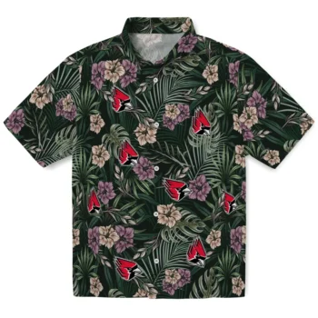 ball state cardinals hibiscus leaves pattern green hawaiian shirts best selling