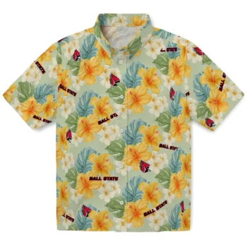 ball state cardinals hibiscus mood pale lime yellow hawaiian shirts best selling