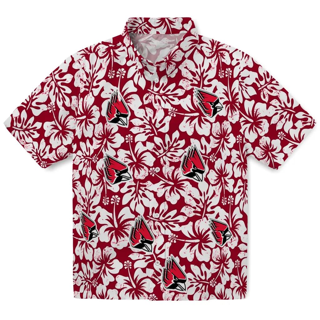 Ball State Cardinals Hawaiian Shirt - Hibiscus Motif ball state cardinals hibiscus motif red white hawaiian shirts best selling