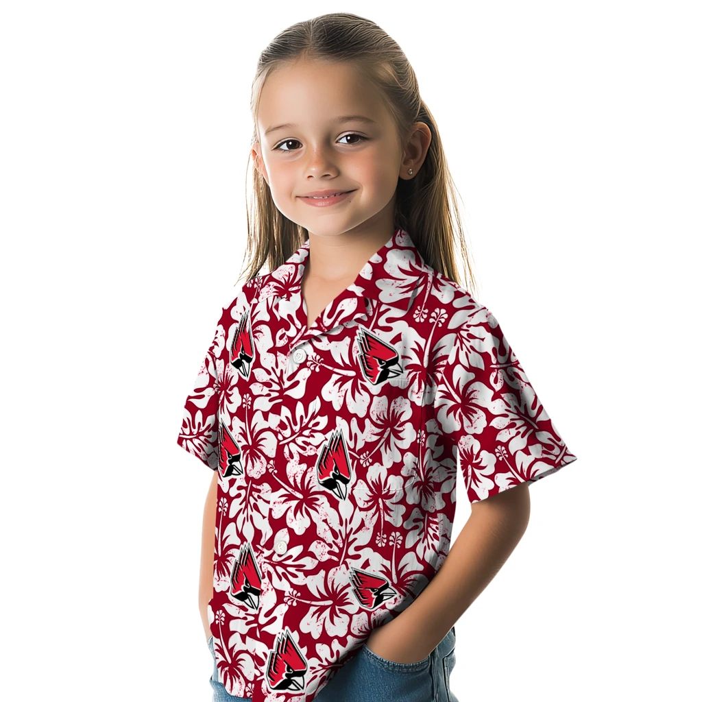 Ball State Cardinals Hawaiian Shirt - Hibiscus Motif ball state cardinals hibiscus motif red white hawaiian shirts premium grade