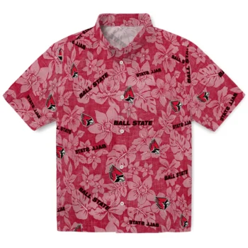 ball state cardinals hibiscus oasis red hawaiian shirts best selling