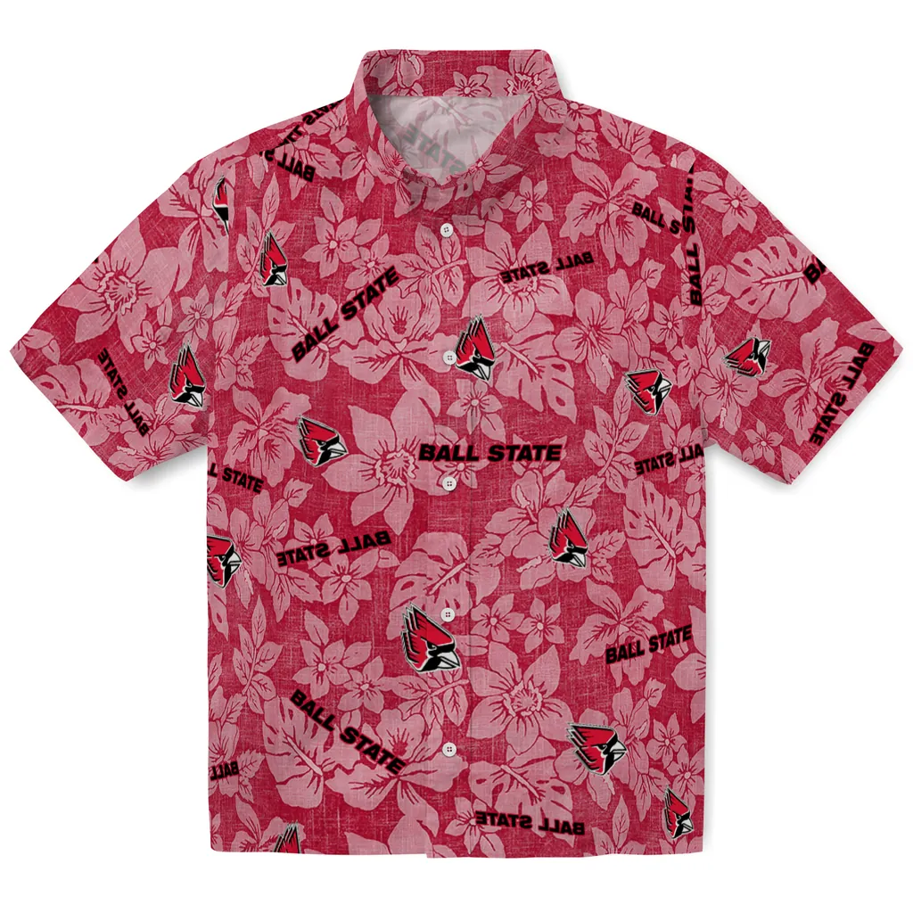 Ball State Cardinals Hawaiian Shirt - Hibiscus Oasis ball state cardinals hibiscus oasis red hawaiian shirts best selling