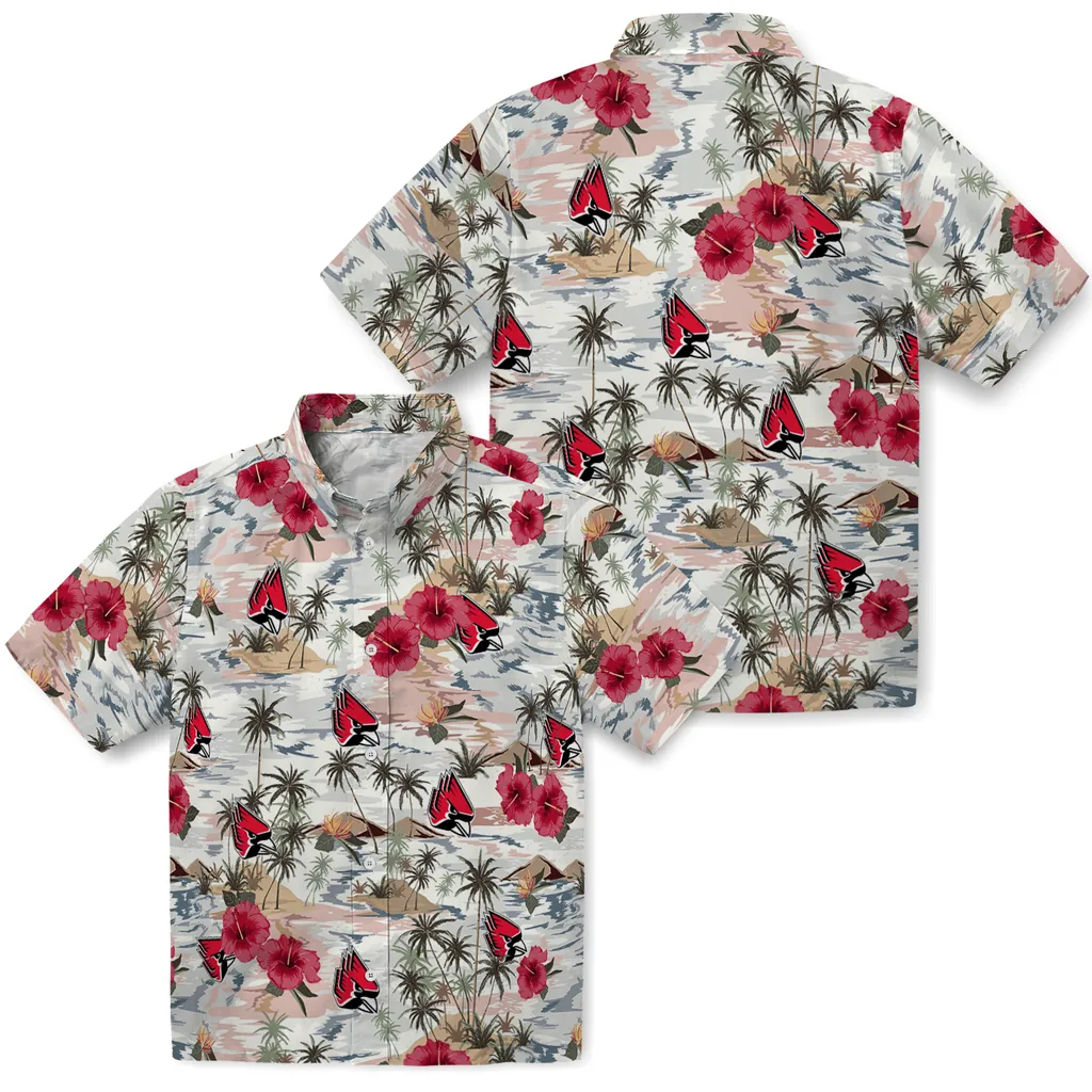 Ball State Cardinals Hawaiian Shirt - Hibiscus Seaside ball state cardinals hibiscus seaside white hawaiian shirts high quality