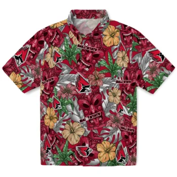 ball state cardinals tiki jungle red hawaiian shirts best selling