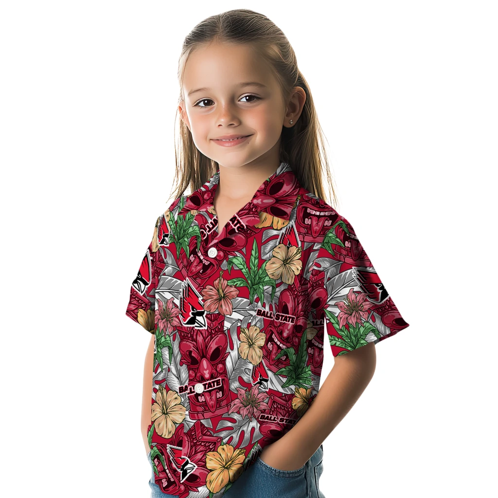 Ball State Cardinals Hawaiian Shirt - Hibiscus Tiki Jungle ball state cardinals tiki jungle red hawaiian shirts premium grade