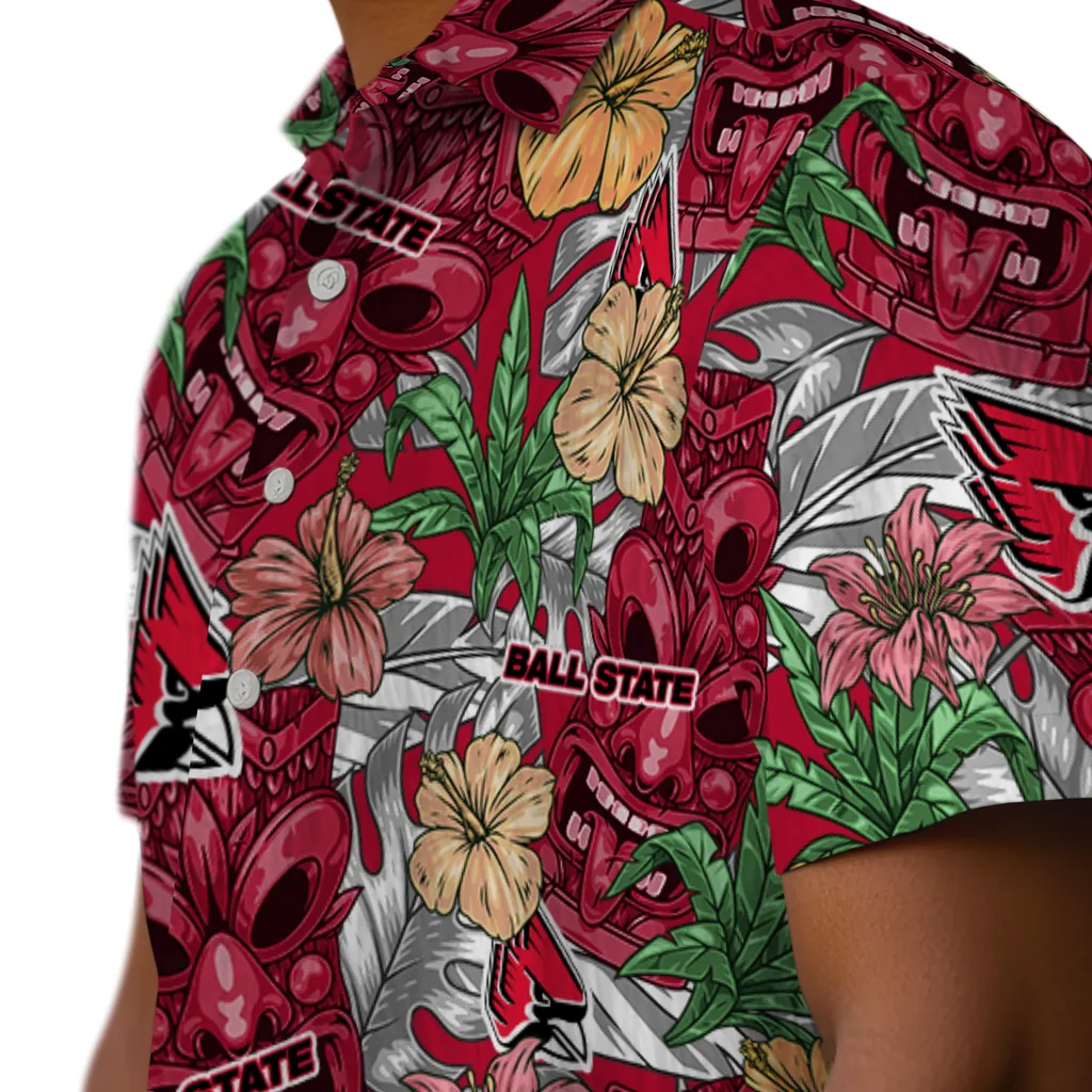 Ball State Cardinals Hawaiian Shirt - Hibiscus Tiki Jungle ball state cardinals tiki jungle red hawaiian shirts trendy