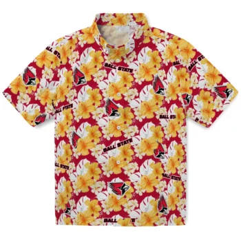 ball state cardinals hibiscus tropics red yellow hawaiian shirts best selling