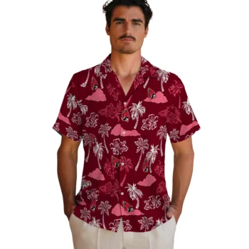 ball state cardinals palm and clouds red hawaiian shirts fashion forward