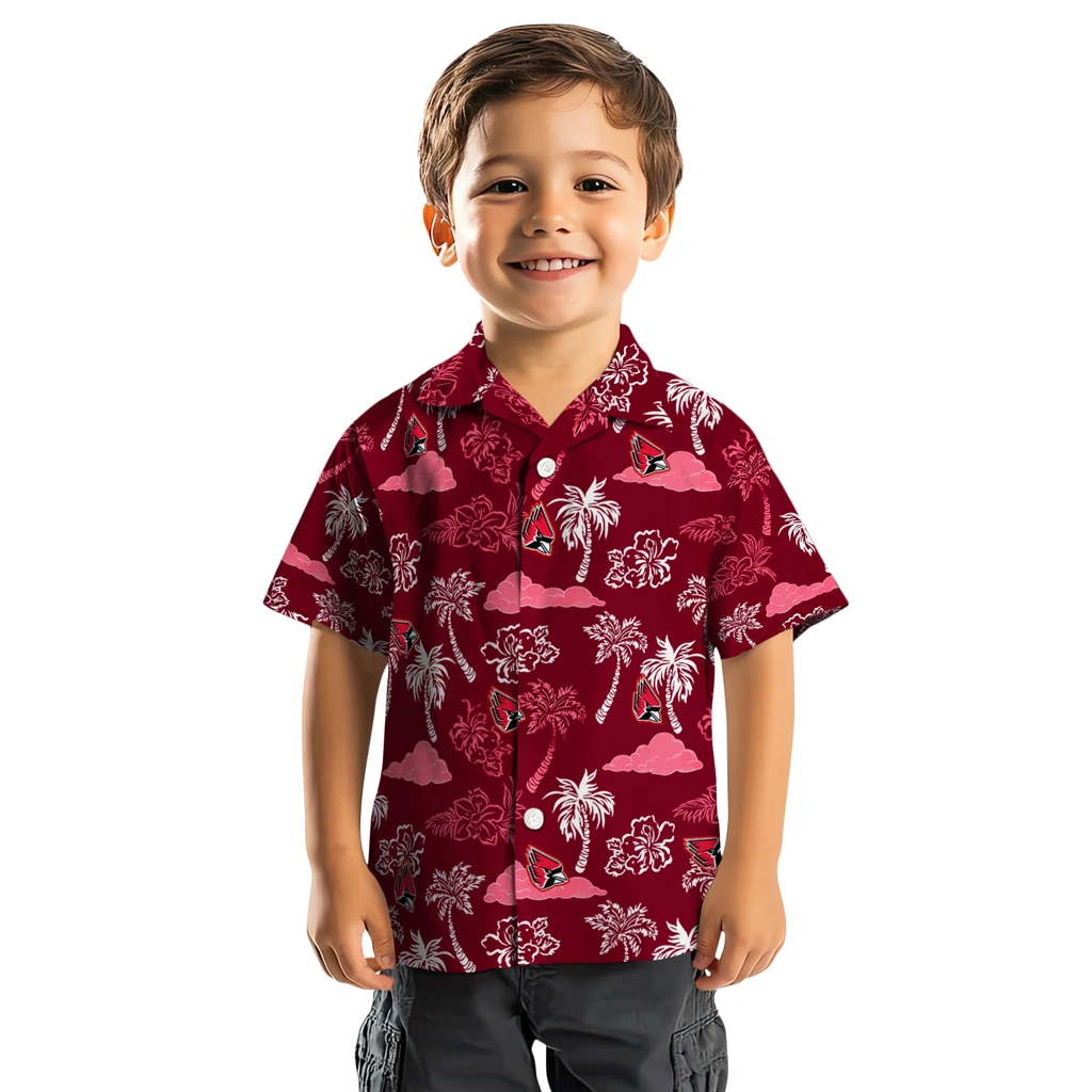 Ball State Cardinals Hawaiian Shirt - Palm And Clouds ball state cardinals palm and clouds red hawaiian shirts top rated