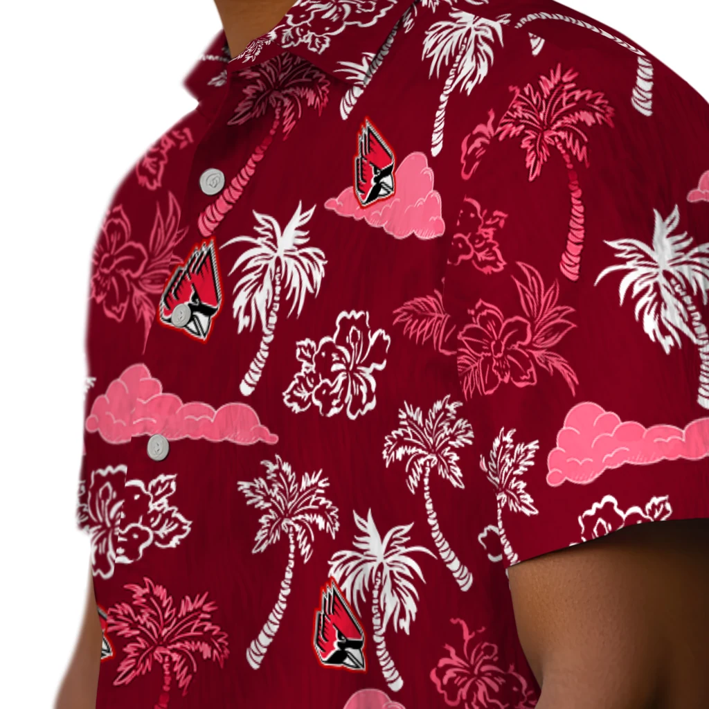 Ball State Cardinals Hawaiian Shirt - Palm And Clouds ball state cardinals palm and clouds red hawaiian shirts trendy