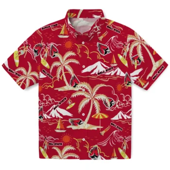 ball state cardinals palm tree island red hawaiian shirts best selling
