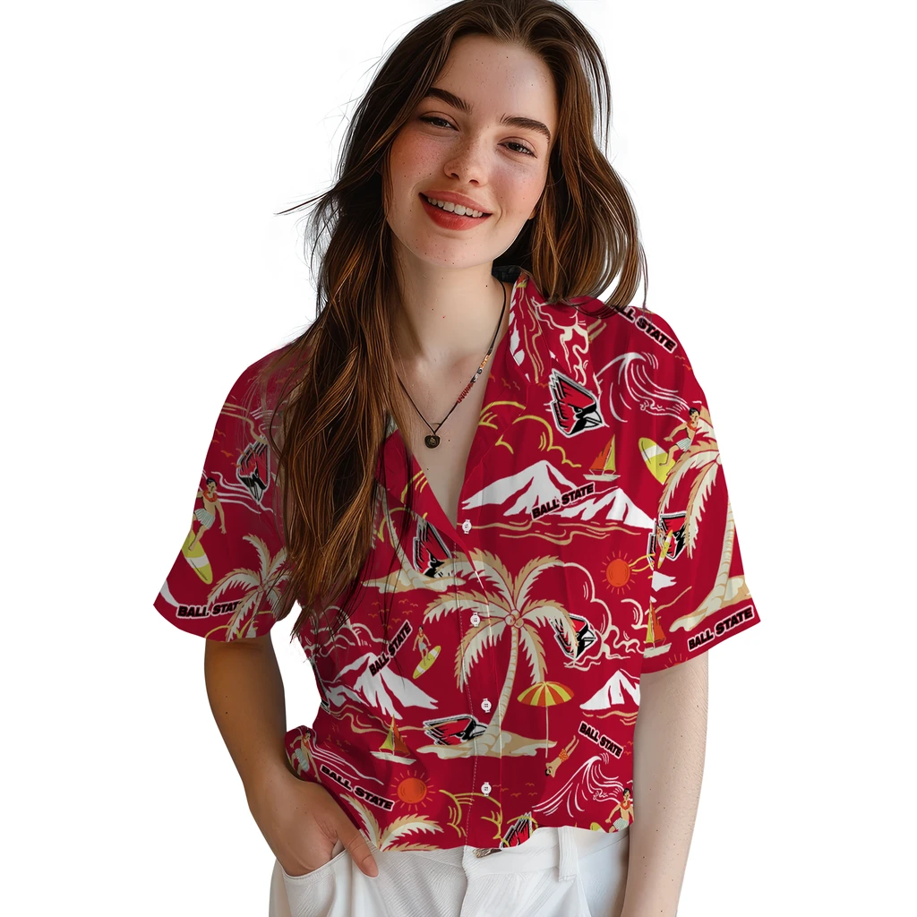Ball State Cardinals Hawaiian Shirt - Palm Tree Island ball state cardinals palm tree island red hawaiian shirts latest model