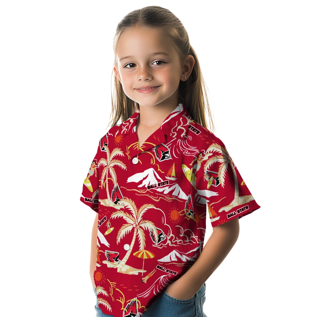 Ball State Cardinals Hawaiian Shirt - Palm Tree Island ball state cardinals palm tree island red hawaiian shirts premium grade