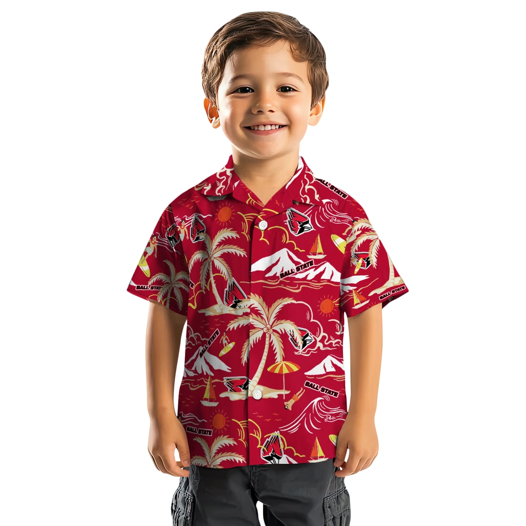 Ball State Cardinals Hawaiian Shirt - Palm Tree Island ball state cardinals palm tree island red hawaiian shirts top rated