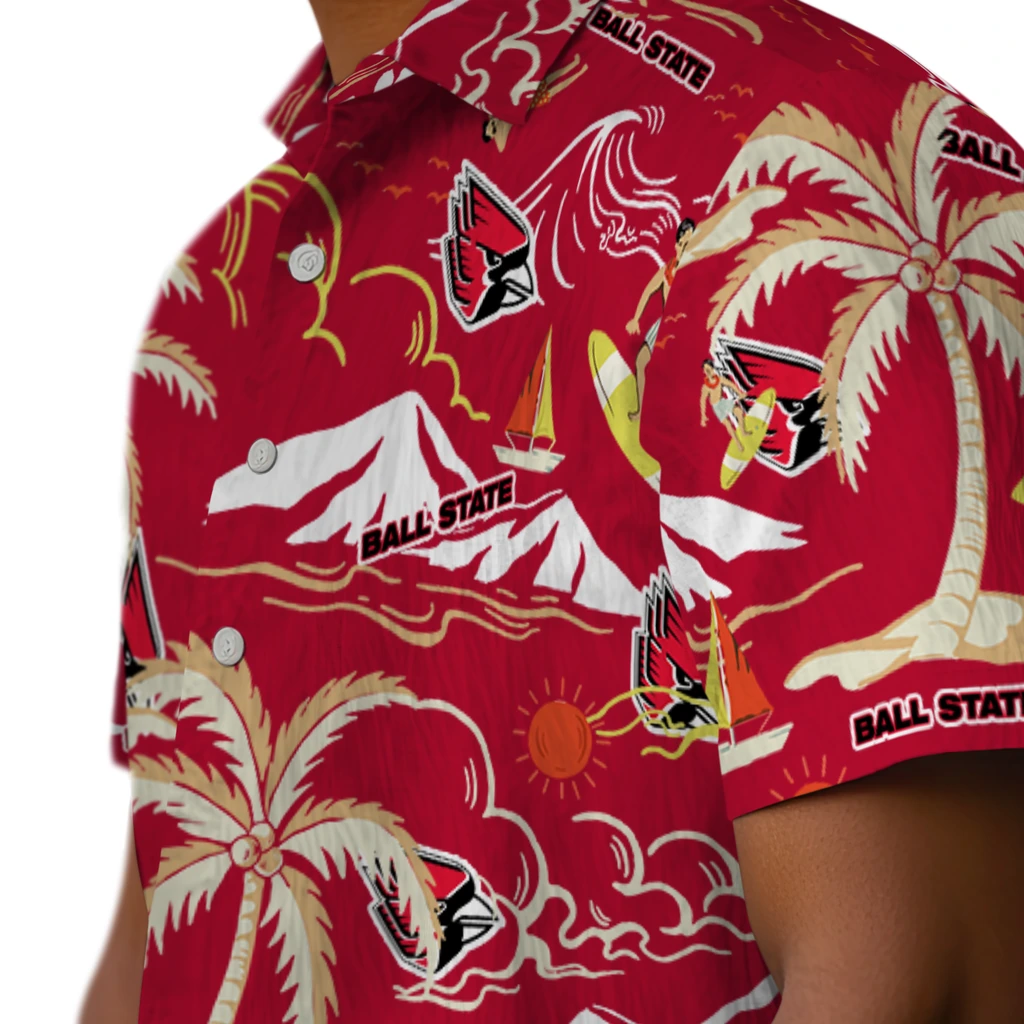 Ball State Cardinals Hawaiian Shirt - Palm Tree Island ball state cardinals palm tree island red hawaiian shirts trendy