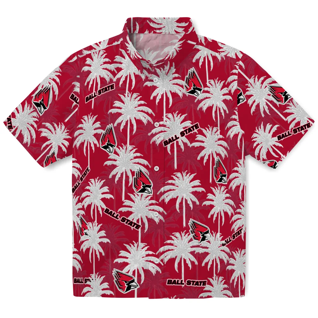 Ball State Cardinals Hawaiian Shirt - Palm Tree Motif ball state cardinals palm grove red hawaiian shirts best selling