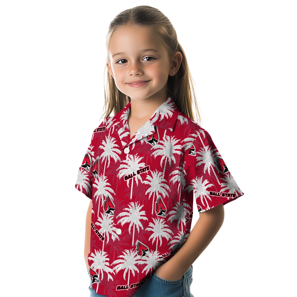 Ball State Cardinals Hawaiian Shirt - Palm Tree Motif ball state cardinals palm grove red hawaiian shirts premium grade
