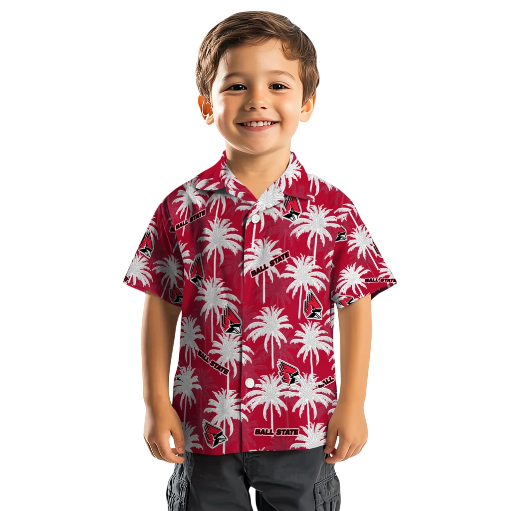 Ball State Cardinals Hawaiian Shirt - Palm Tree Motif ball state cardinals palm grove red hawaiian shirts top rated
