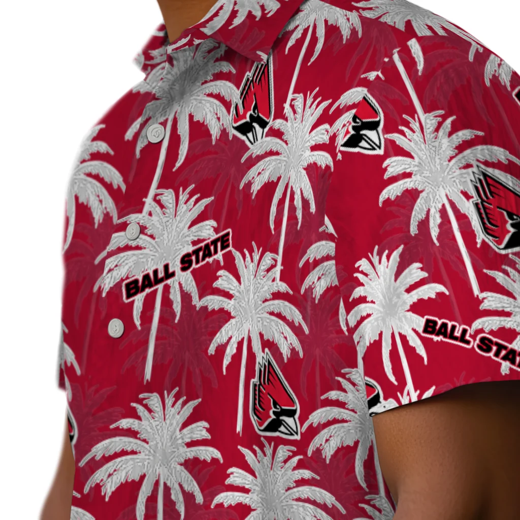 Ball State Cardinals Hawaiian Shirt - Palm Tree Motif ball state cardinals palm grove red hawaiian shirts trendy