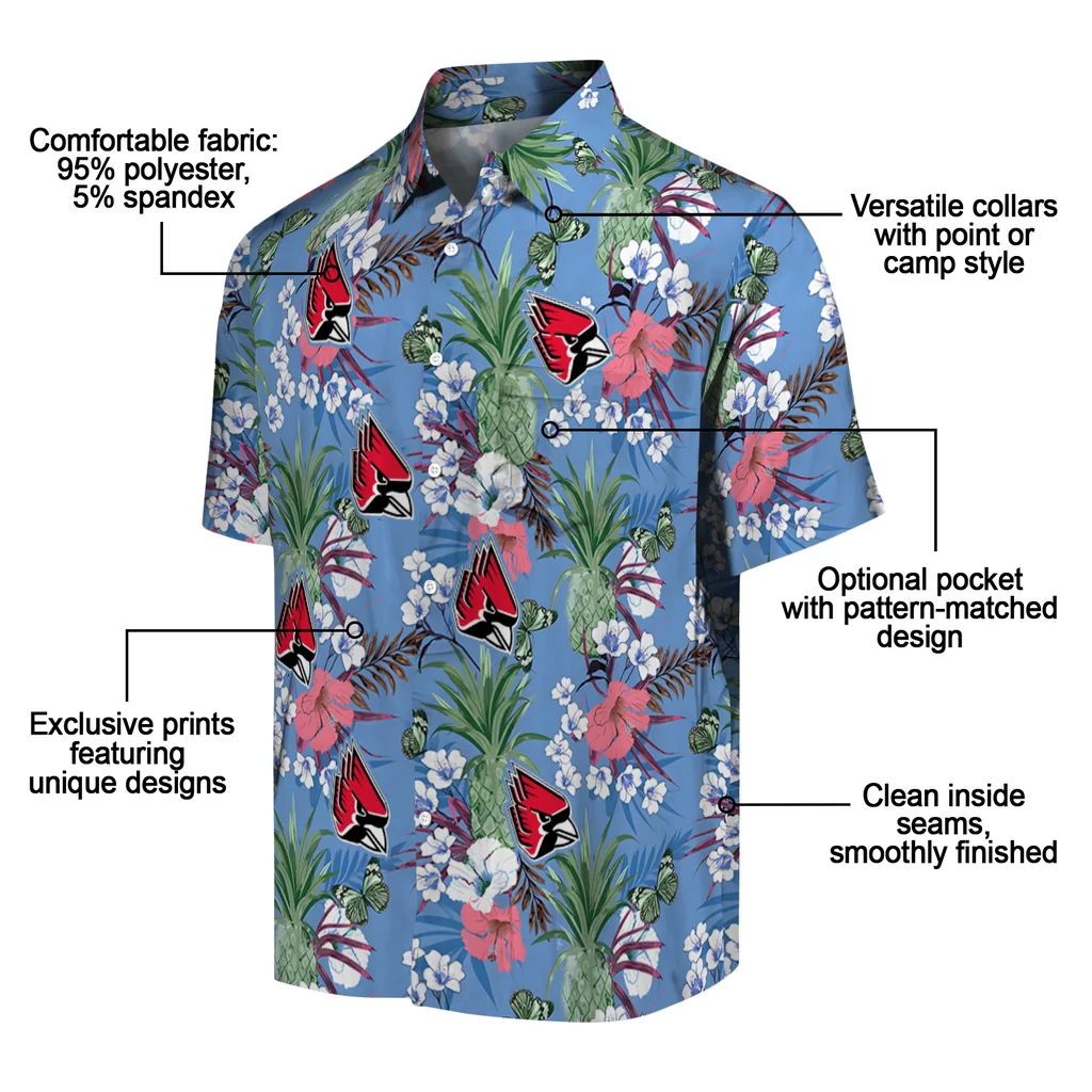 Ball State Cardinals Hawaiian Shirt - Pineapple Bouquet ball state cardinals pineapple bouquet best sky blue hawaiian shirts new arrival