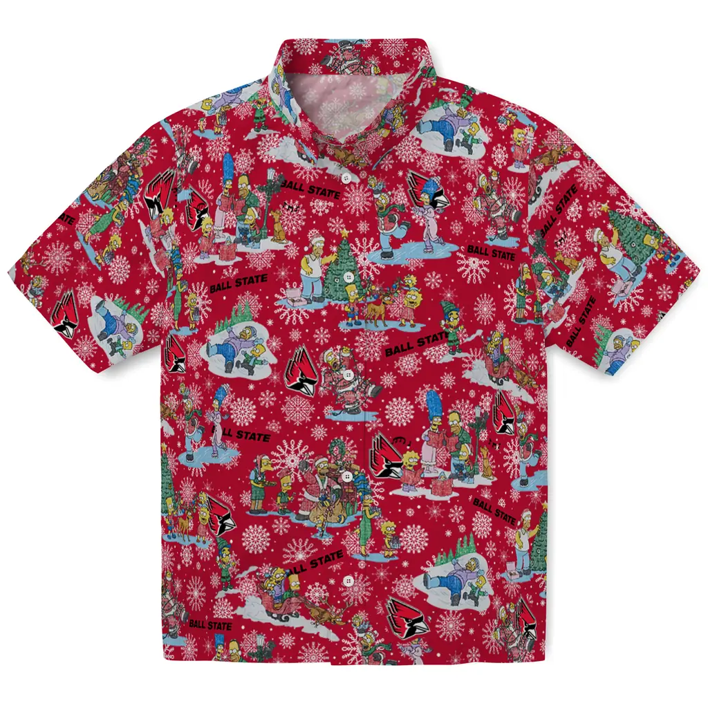 Ball State Cardinals Hawaiian Shirt - Simpsons Christmas ball state cardinals simpsons christmas red hawaiian shirts best selling