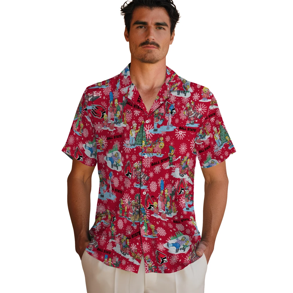 Ball State Cardinals Hawaiian Shirt - Simpsons Christmas ball state cardinals simpsons christmas red hawaiian shirts fashion forward